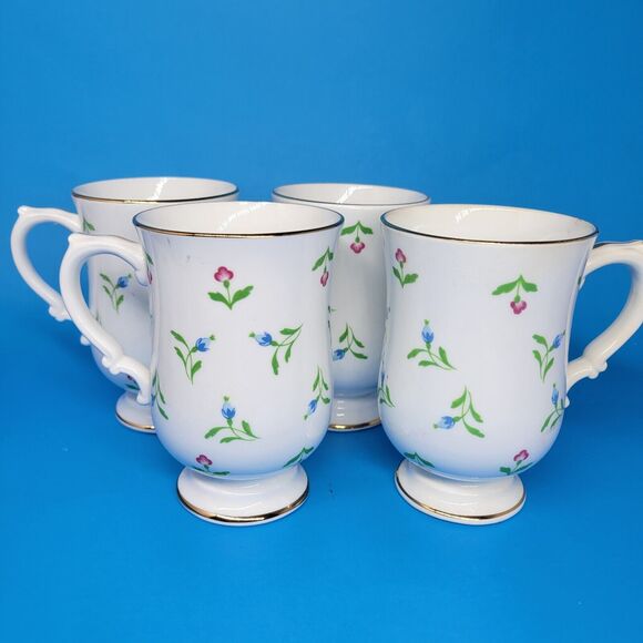 Royal Victoria Fine Bone China Set Of 4 Floral 4 1/2"H X 3"W Tall Footed Cups - Picture 1 of 9